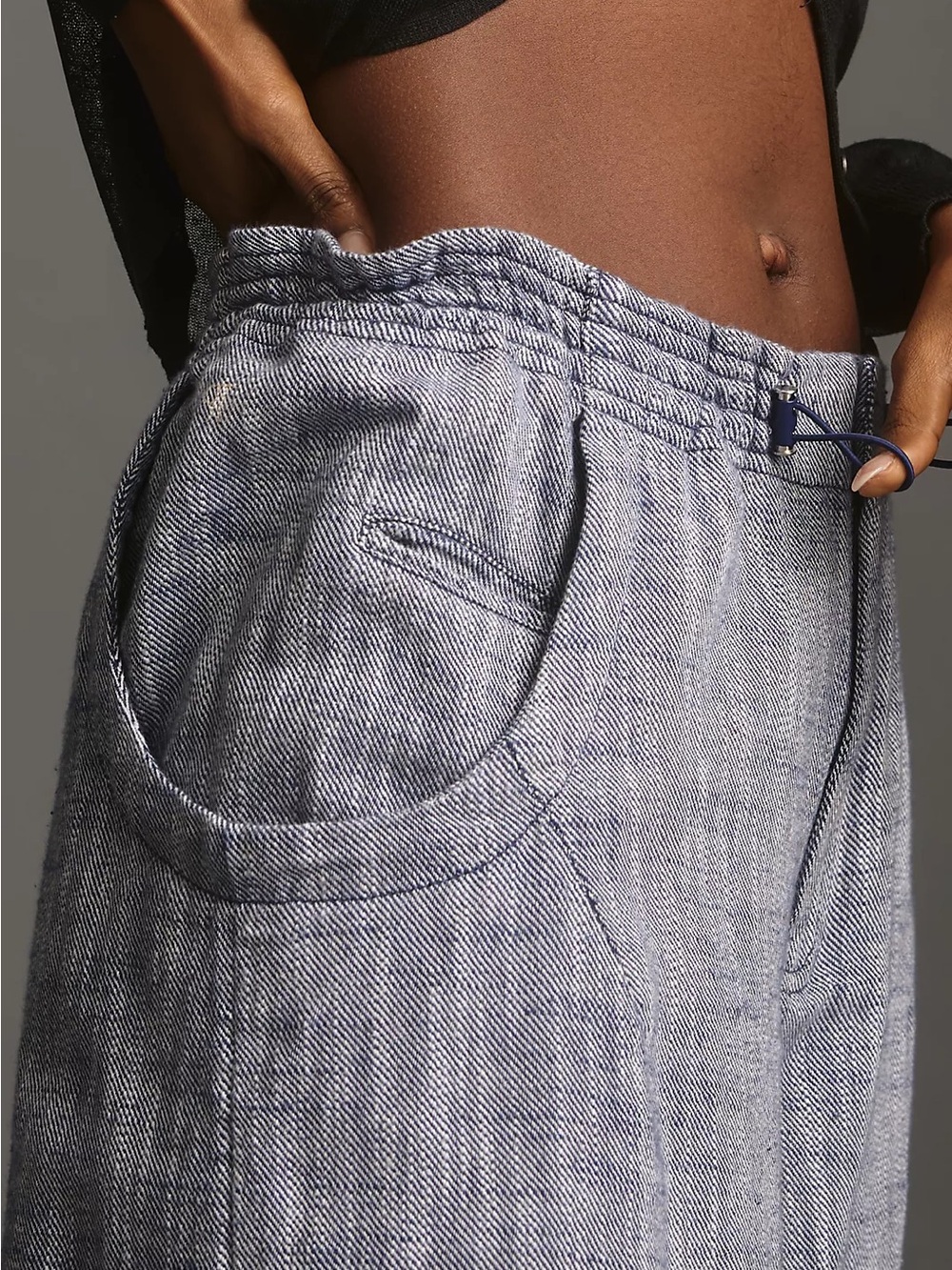 Anthropologie Wide-Leg Drawstring Hem Pants in Heathered Gray - Picture 4 of 13